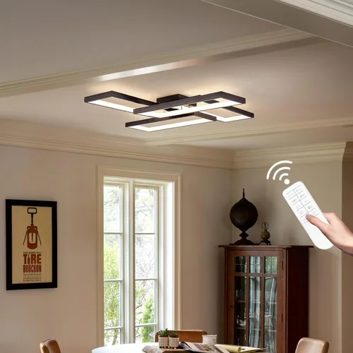 Vista 3 de Shine LUEST Modernas luces LED de techo para dormitorio, 26 pulgadas, regulables, cuadradas, para sala de estar, con control remoto, lámpara negra