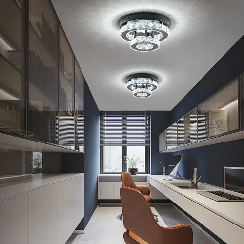 Vista 6 de Lámpara de araña de cristal moderna de 9.8 pulgadas con montaje empotrado al techo, mini lámpara de araña negra con iluminación LED para dormitorio