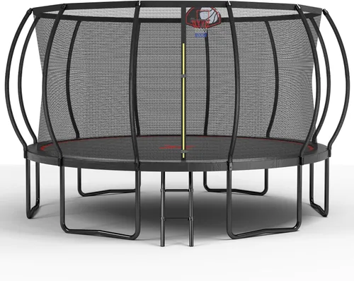Vista 2 de SkyBound Trampolín con acolchado de seguridad curvado, 12 postes – Trampolines grandes de 14 pies para patio trasero al aire libre aprobado por ASTM