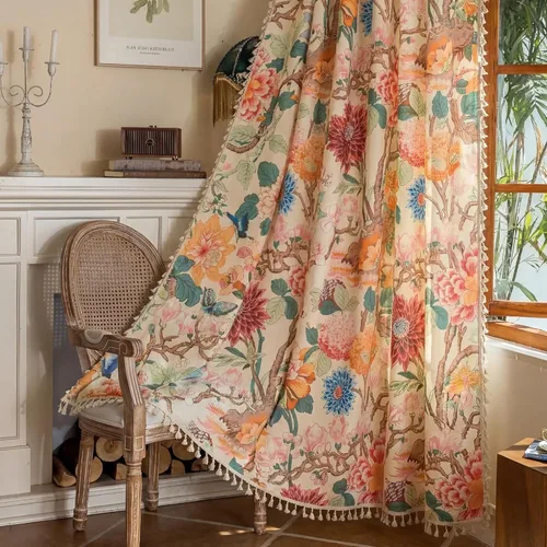 Vista 30 de Cortinas florales de granja semiopacas para sala de estar, de 63 pulgadas de largo, mezcla de lino y algodón, paneles de cortina de ventana cortos