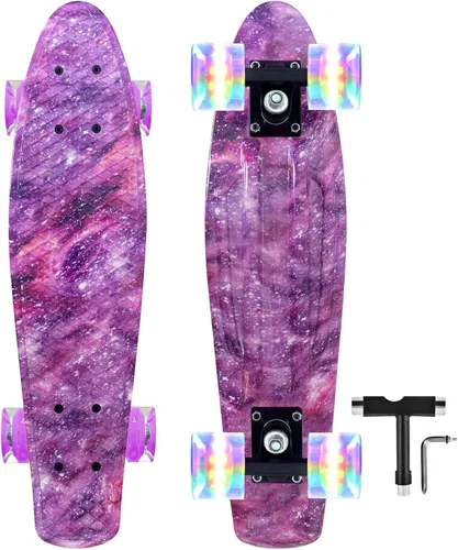 Vista 7 de Nattork Patinetas 22 Pulgadas Mini Cruiser Patineta Completa Tablas Retro con Ruedas de Luces Coloridas para Niños, Niñas, Chicos, Principiantes