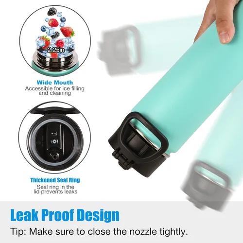 Vista 4 de Botellas de agua aisladas Volhoply con pajilla a granel, paquete de 8, de 22 onzas (650 ml), botella deportiva de acero inoxidable con asa y tapa