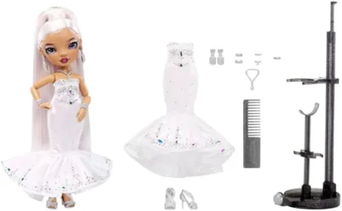 Vista 3 de Muñeca Roxie Rainbow High de edición navideña 2022 con pelo multicolor y vestido iridiscente, gran regalo