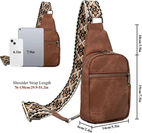 Vista 2 de Long Keeper Bolso cruzado pequeño - Bolso cruzado de cuero vegano para mujeres y hombres, bolsa de pecho para teléfono, bolsa de viaje cruzada