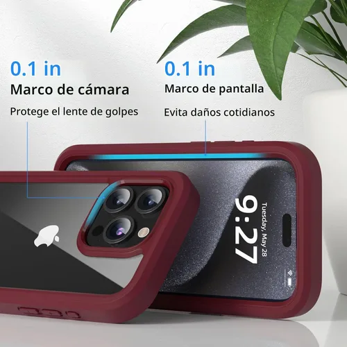 Vista 6 de WXR Compatible con iPhone 15 Pro Max, parachoques de silicona suave y parte trasera de policarbonato duro transparente e interior de policarbonato