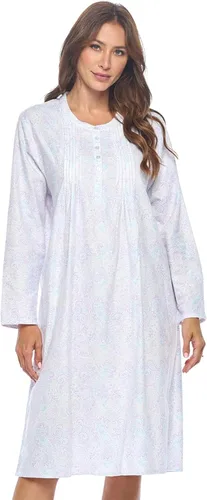 Vista 17 de Casual Nights Camisón de franela con flores de manga larga para mujer Azul