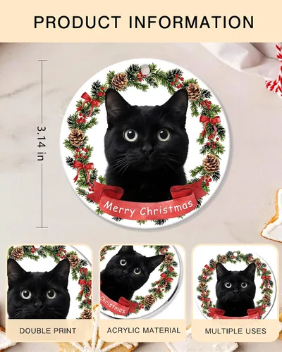 Vista 5 de Adorno de gato negro para árbol de Navidad, regalos para amantes de los gatos para mujeres, Keepasake, adornos de Navidad en liquidación