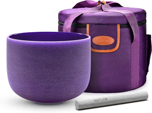Vista 18 de TOPFUND 528 Hz Solfeggio Crystal Singing Bowl 8 inch with Heavy Duty Carrying Case and Suede Mallet