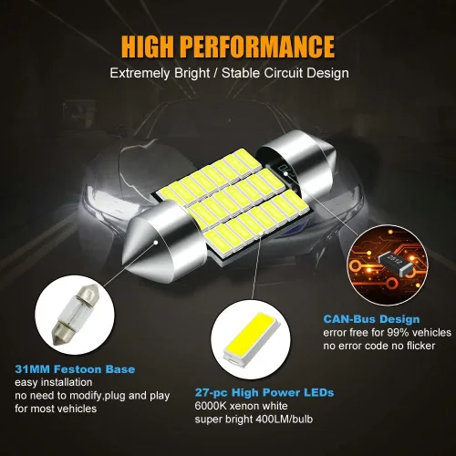 Vista 4 de EBAIFUN Bombilla LED DE3175 de 31mm Blanca 6000K 12V Luz de Festón Súper Brillante 3175 DE3021 DE3022 Aplicación para Luces Interiores del Automóvil