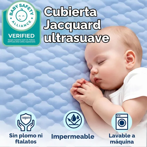 Vista 5 de Pro Goleem Colchón Pack and Play de 38 x 26 pulgadas para bebés y niños pequeños, color azul