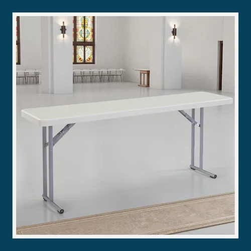 Vista 13 de OEF Furnishings OEFBT-SEM1872 Mesa plegable de seminario industrial de calidad comercial con parte superior gruesa moldeada por soplado y patas