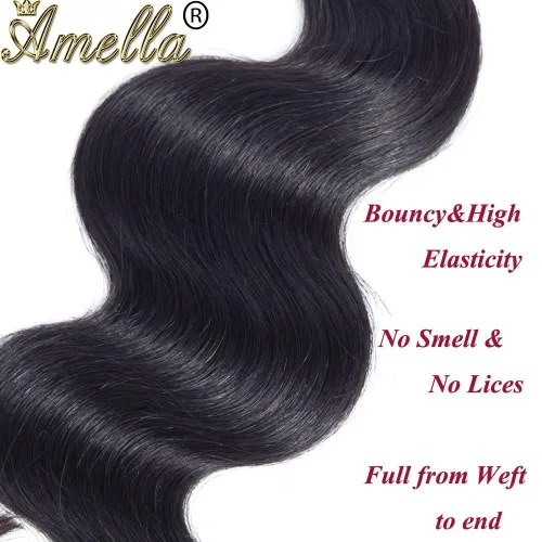 Vista 5 de Amella 3 paquetes de 3 mechones de cabello virgen brasileño ondulado (8, 10, 12 pulgadas), negro natural) 8A, 100% sin procesar, cabello humano