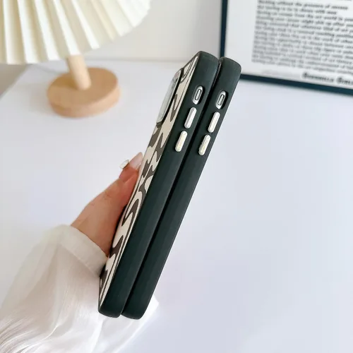 Vista 4 de Funda diseñada para iPhone 11, marco galvanizado, bonita funda para mujeres, hombres y niñas, piel sintética color negro beige TPU protectora a