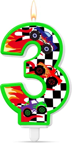 Vista 19 de MTLEE Number 1 Racing Car Themed Birthday Candle Race Car Cake Topper Rojo y cuadros