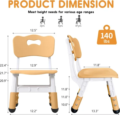 Vista 2 de Silla para niños de altura ajustable, sillas para niños de 2 a 8 años con fundas para pies para el hogar, aula, jardín de infantes y lugares