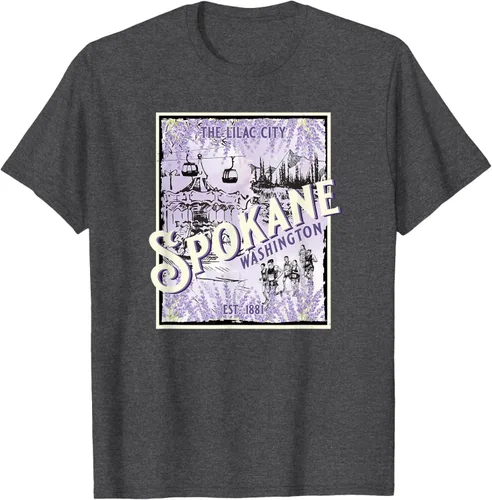 Vista 29 de Camiseta vintage Spokane Washington The Lilac City Carousel Waterfall, Negro