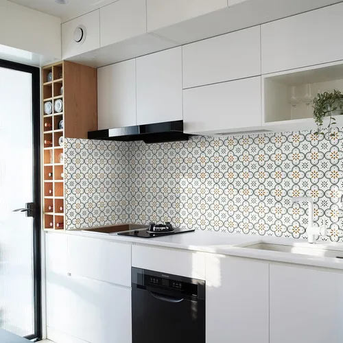 Vista 4 de Azulejos de Piso Despegar y Pegar Autoadhesivos de Vinilo para Cocina Baño Cuarto de Lavado Casa de Mascotas Chimenea 20 Hojas 8"x8" Calcomanías