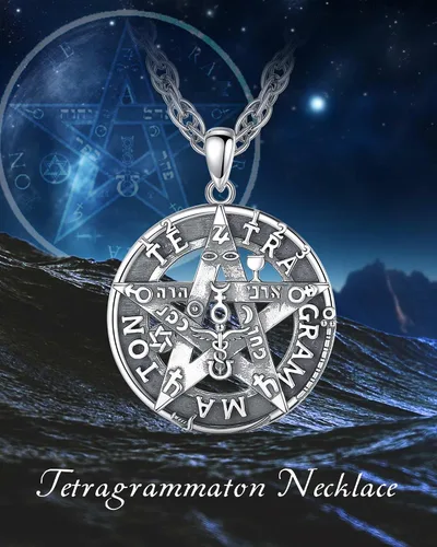 Vista 22 de CELESTIA Colgante de plata de ley 925, anillos de tetragrammaton, collar masónico, joyería de pentagrama para mujeres y hombres