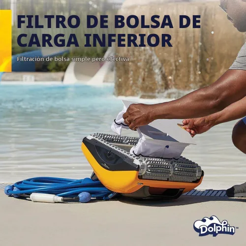 Vista 6 de Dolphin Aspirador robótico automático para piscinas W20, incluye control remoto y carrito, solo limpieza de pisos, ideal para piscinas comerciales