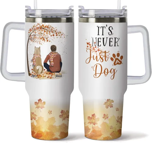 Vista 6 de Gossby Vaso personalizado de 40 onzas con asa y tapa, regalo personalizado para papá para hombres con diseño, nombre, vaso aislado de acero Hombre