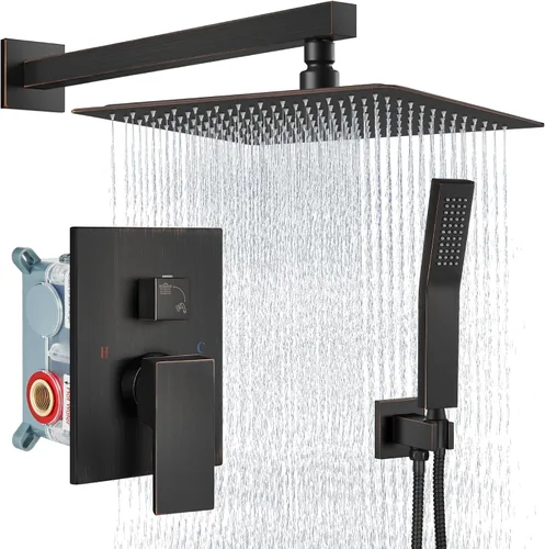 Vista 16 de Aolemi Sistema de ducha tipo lluvia de 12 pulgadas, cabezal de ducha cepillado Nikcel Combo Set con ducha de mano válvula de montaje en pared grifo