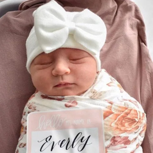 Vista 6 de DRESHOW BQUBO Newborn Hospital Hat Infant Baby Hat Cap with Big Bow Soft Cute Knot Nursery Beanie