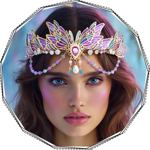 Vista 2 de Yean Tiaras de mariposa púrpura corona de hadas disfraz de hadas para mujer