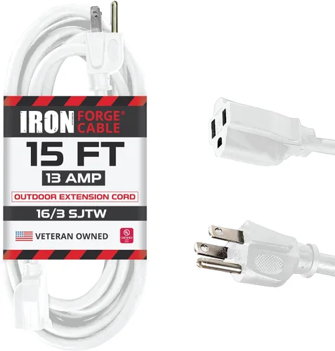 Vista 10 de Iron Forge Cable Cable de extensión resistente a la intemperie de 6 pies para exteriores, cable de extensión SJTW 16/3 blanco resistente, 3 puntas