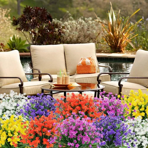 Vista 5 de Flores artificiales, 8 paquetes de plantas artificiales para exteriores, resistentes a los rayos UV, plantas artificiales, arbustos para interiores