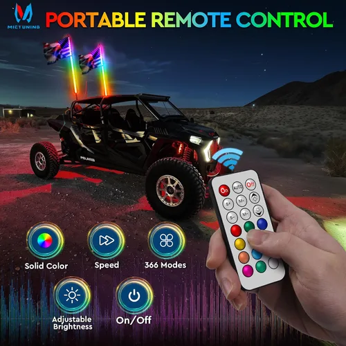 Vista 4 de MICTUNING 1 luz LED en espiral de 3 pies con 4 banderas, control remoto RF, persecución RGB iluminada con interruptor basculante, para UTV, ATV