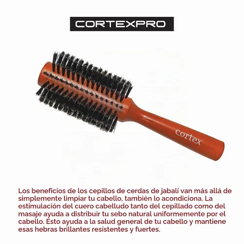 Vista 5 de Cortex Professional Cepillo térmico de cerdas de jabalí 100% natural, cepillo redondo para mujeres y hombres de pelo corto, mango de cepillos