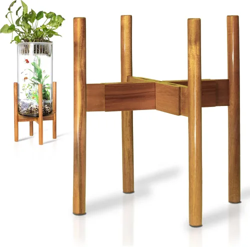 Vista 8 de RAINBLELAND Soporte para plantas de interior, soporte alto ajustable de madera para plantas, soporte para macetas de interior, soporte para macetas
