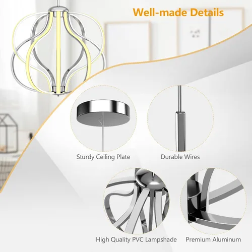 Vista 9 de Tangkula Candelabro LED moderno, lámpara colgante regulable con altura ajustable, lámpara de techo para dormitorio, sala de estar y comedor, LED