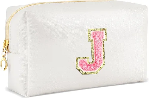 Vista 106 de URSKYTOUS Regalos para niñas, bolsa de maquillaje con inicial, bolsa de cosméticos personalizada con cremallera, bonita bolsa de aseo de viaje, Azul