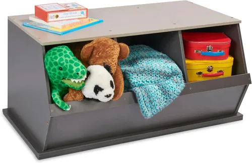Vista 8 de Badger Basket Organizador apilable de almacenamiento de juguetes de 3 cubos y cubículo para niños, cubos de plástico duraderos, almacenamiento