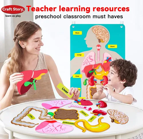 Vista 3 de Craftstory Partes del cuerpo de enseñanza historias de tablero de fieltro para niños pequeños, manualidades de artes, juguetes para niños