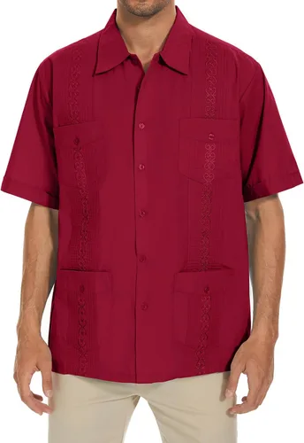 Vista 9 de MAXJON Camisas de guayabera para hombre, camisas cubanas de manga corta