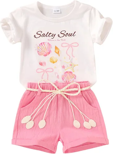 Vista 14 de YOUNGER TREE - Conjunto de ropa para bebés y niñas, camiseta de sandía y pantalones cortos de lino con cinturón, conjunto de verano lindo Abeja feliz