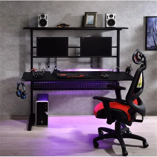 Vista 2 de Acme Canzi - Mesa de juegos de madera con 2 soportes de pantalla de metal, color negro