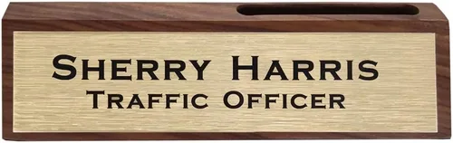 Vista 3 de Placa de identificación personalizada para escritorio de negocios con tarjetero, soporte de placa de identificación de escritorio personalizado