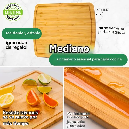Vista 3 de GREENER CHEF Tabla de Cortar de Bambú de 15 Pulgadas con Reemplazos de por Vida - Tabla de Cortar de Madera Mediana para Cocina, Bloque