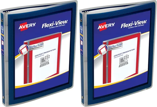 Vista 10 de Avery Flexi-View - Carpeta de 3 anillas, anillos redondos de 1/2 pulgada, 1 carpeta azul marino (15766) For Everyday School, Home and Office Use