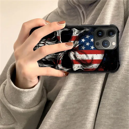Vista 64 de Funda compatible con iPhone 8, a prueba de golpes, antiarañazos, bandera de ciervos de cola blanca de grano de madera estadounidense
