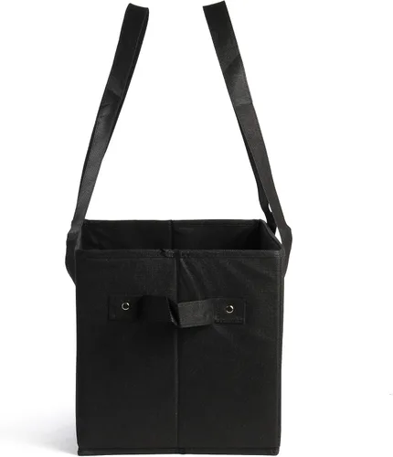 Vista 5 de Earthwise - Juego de 3 bolsas de compras de lujo, plegables y reutilizables, con base reforzada, diseño de cubo (negro)