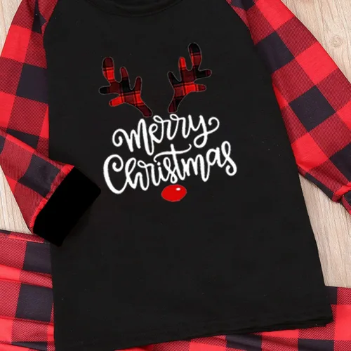 Vista 4 de Pijamas de Navidad familiares a juego, clásicos a cuadros, con alce, lindos pijamas de Navidad, conjuntos de pijamas de vacaciones, pijamas