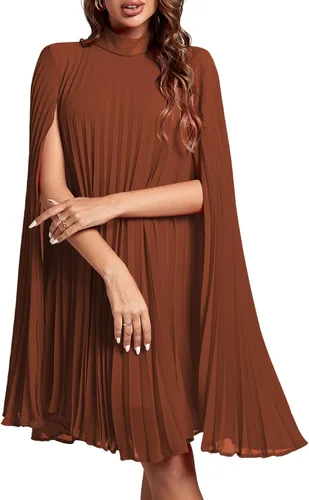 Vista 35 de Rooscier Vestido midi de fiesta plisado con cuello alto falso y espalda abierta para mujer