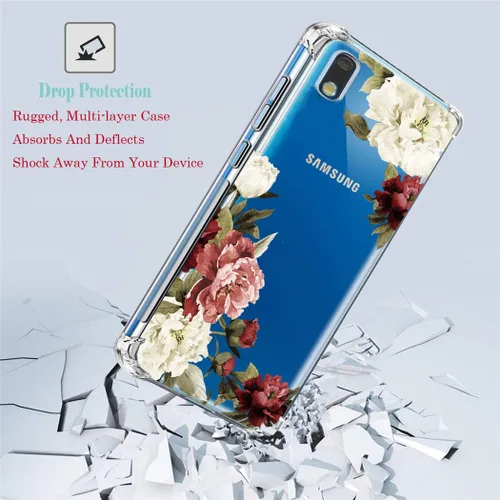 Vista 6 de Funda para Galaxy A10E, funda para teléfono Galaxy A10E con flores, delgada a prueba de golpes, patrón floral transparente, suave, flexible, TPU