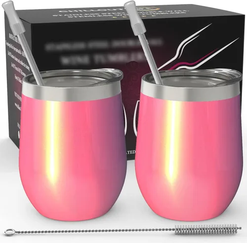 Vista 24 de CHILLOUT LIFE - Vaso de acero inoxidable de 12 onzas con tapa y caja de regalo, diseño de viaje con recubrimiento en polvo, aislamiento al vacío