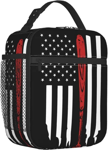 Vista 2 de Miaoquhe Lonchera de béisbol para hombres, bolsa de béisbol con bandera estadounidense para mujeres, bolsa de almuerzo para niños, bolsa de almuerzo