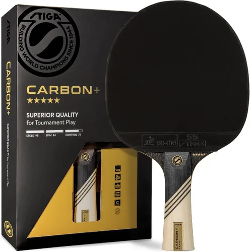 Vista 7 de STIGA Carbon+ Bundle Ping Pong Paddle Set – 7-ply Extra Light Carbon Fiber Blade – 2mm Premium Sponge – Concave Pro Handle – 2 3-Star Tournament